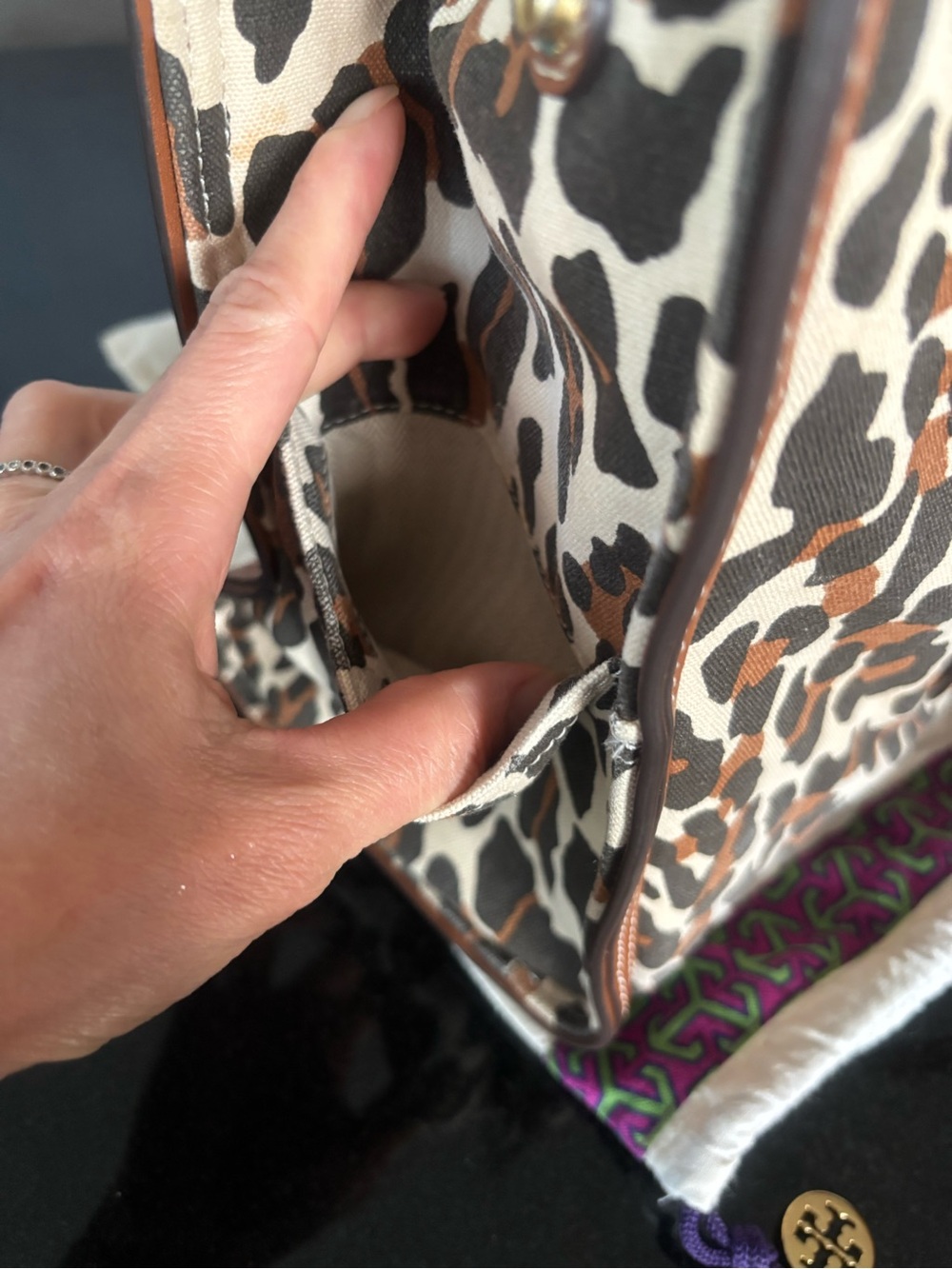 Authentic Tory Burch Ella Leopard Print Leather-Trim canvas Tote - Brown/Cream - Picture 8 of 16